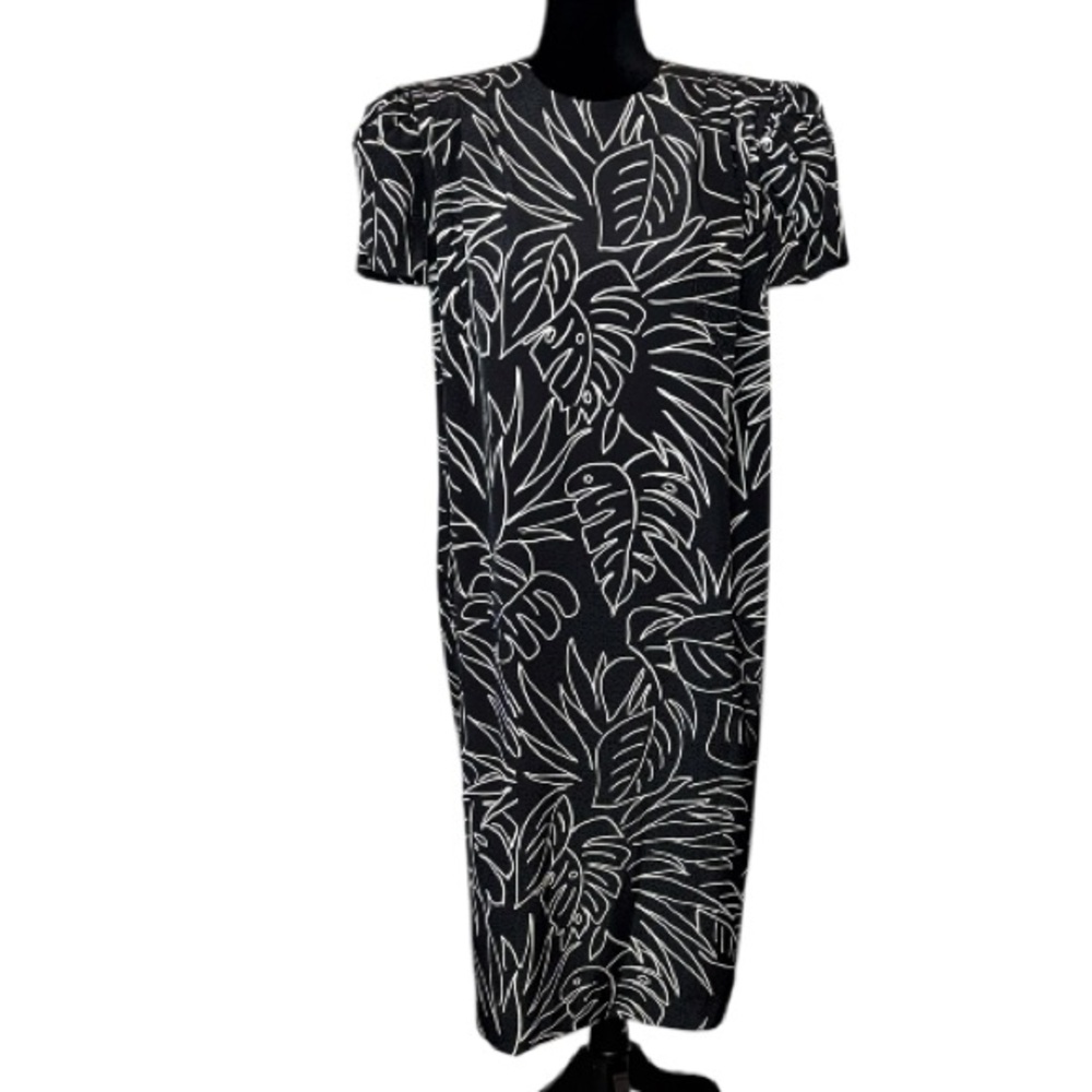 Liz Claiborne - “Vintage” Black & White Tropical Silky Midi Dress - Size M